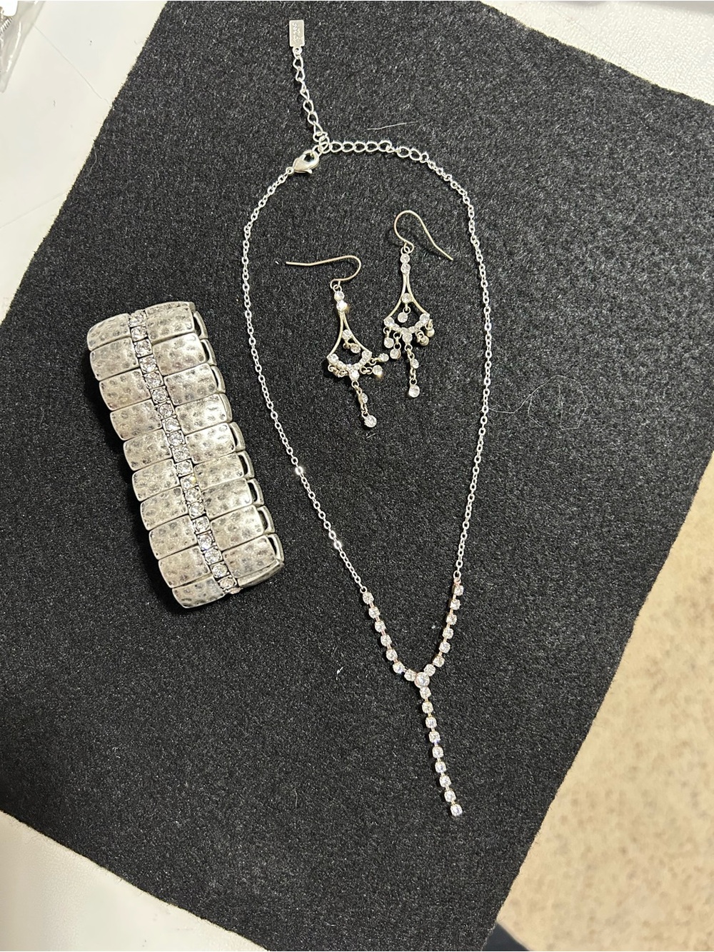 1928 Silver-Tone Crystal Necklace and Earring Set - Silver